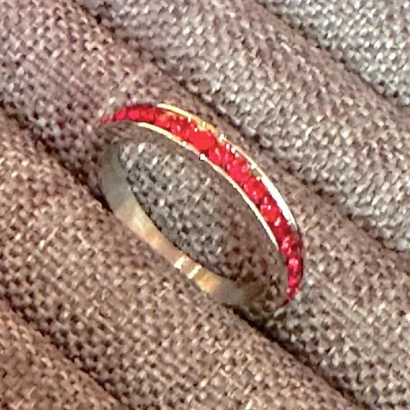 Red Ruby Colored CZ Stainless Steel Eternity Band Stack Ring July Birthstone - Picture 7 of 7